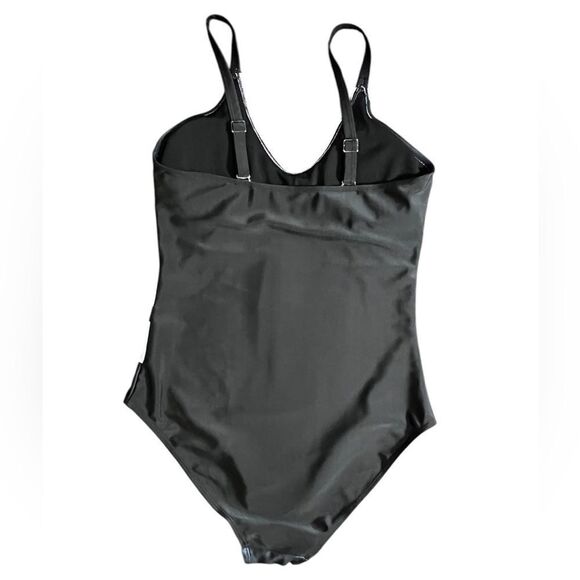 One piece swimsuit Black White V Neck Adjustable Straps Size Medium - Picture 3 of 16